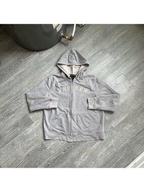 Grey / White Vintage Polo Ralph Lauren Zip-Up Embroidered Hoodie / Sweater